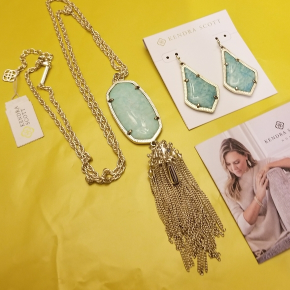 Rare Kendra Scott Amazonite Earring & Necklace Set